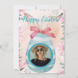 Happy Easter - blue egg with photo option  Inbjudningar
