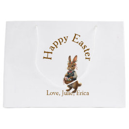 Happy Easter brown bunny with eggs love add name 