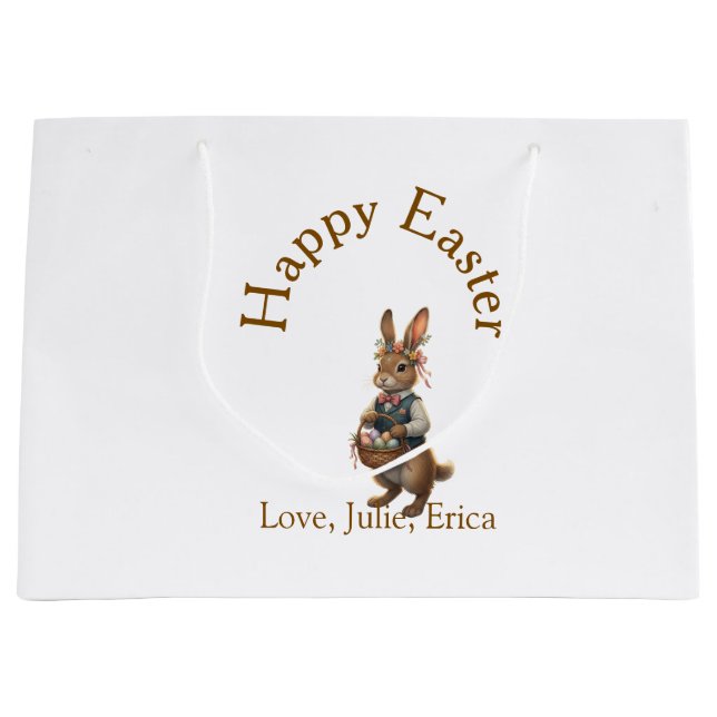 Happy Easter brown bunny with eggs love add name  (Framsidan)