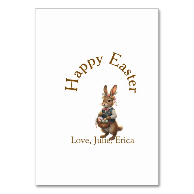 Happy Easter brown bunny with eggs love add name  Bordsnummer (Framsidan)