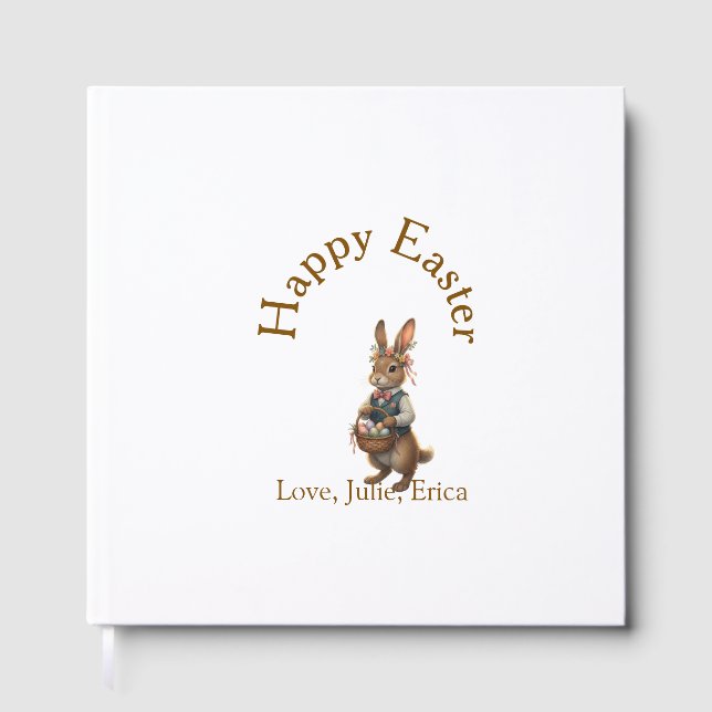 Happy Easter brown bunny with eggs love add name  Gästböcker (Framsida)