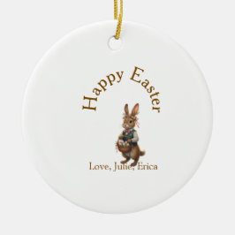 Happy Easter brown bunny with eggs love add name  Julgransprydnad Keramik
