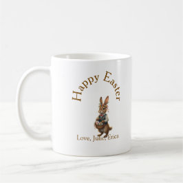 Happy Easter brown bunny with eggs love add name  Kaffemugg