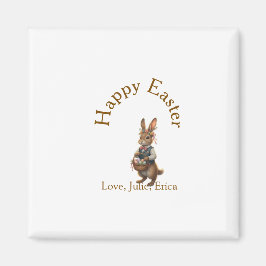 Happy Easter brown bunny with eggs love add name  Magnet
