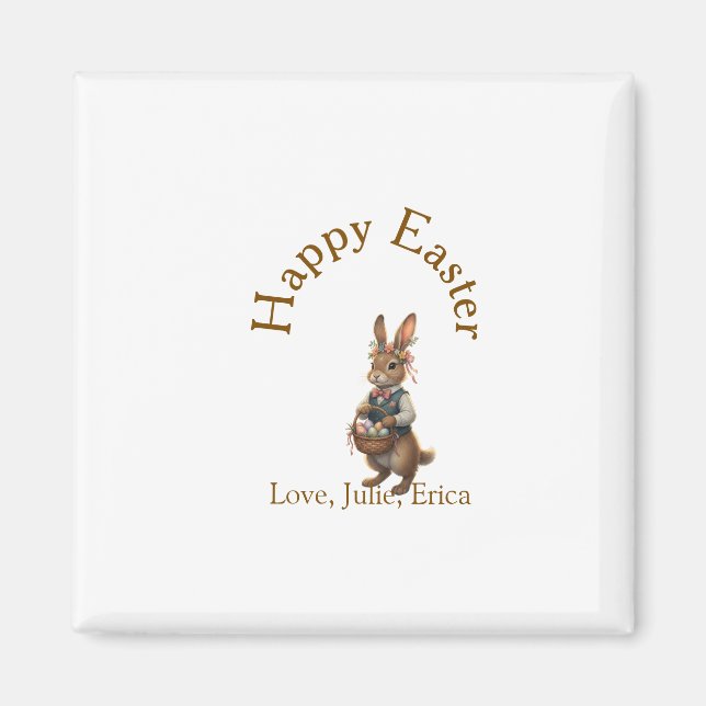 Happy Easter brown bunny with eggs love add name  Magnet (Framsidan)