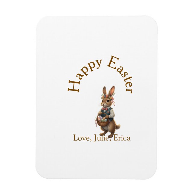 Happy Easter brown bunny with eggs love add name  Magnet (Vertikal)