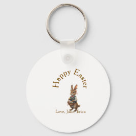 Happy Easter brown bunny with eggs love add name  Nyckelring