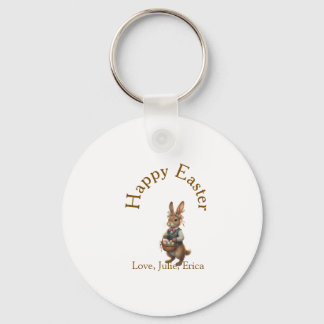 Happy Easter brown bunny with eggs love add name Nyckelring