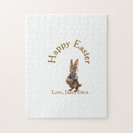 Happy Easter brown bunny with eggs love add name  Pussel