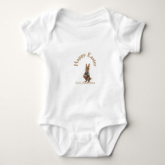 Happy Easter brown bunny with eggs love add name  T Shirt (Framsida)