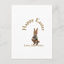 Happy Easter brown bunny with eggs love add name
