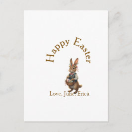 Happy Easter brown bunny with eggs love add name  Vykort