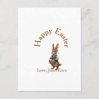 Happy Easter brown bunny with eggs love add name Vykort