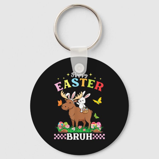 Happy Easter Bruh Cute Moose Bunny Ears Basket Egg Nyckelring (Framsida)
