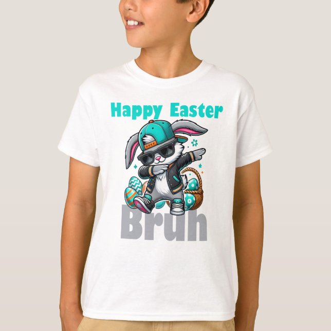 Happy Easter Bruh, Easter Bunny Dabbing  T Shirt (Framsida)