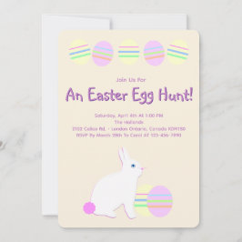 Happy Easter Bunny and Eggs on Pastel Stripes  Inbjudningar