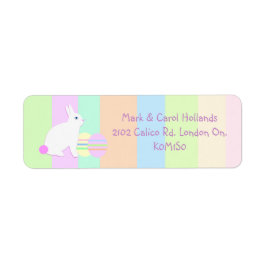 Happy Easter Bunny and Eggs on Stripes Returadress Etikett