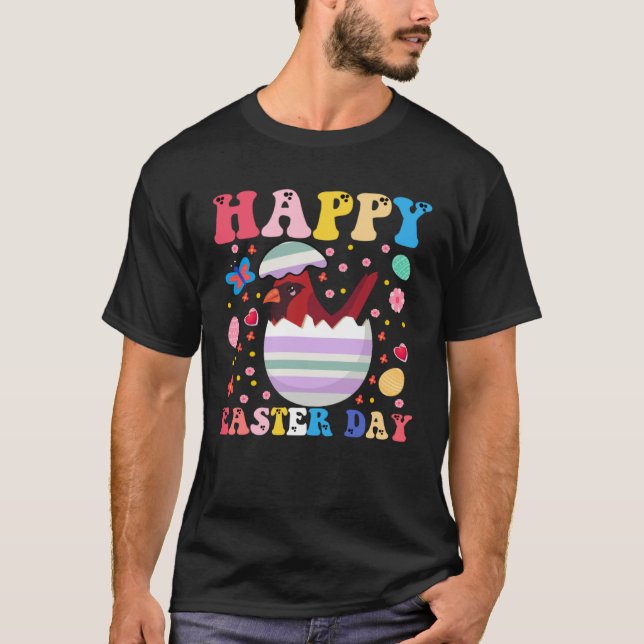 Happy Easter Bunny Cardinal  Easter Day Groovy T Shirt (Framsida)