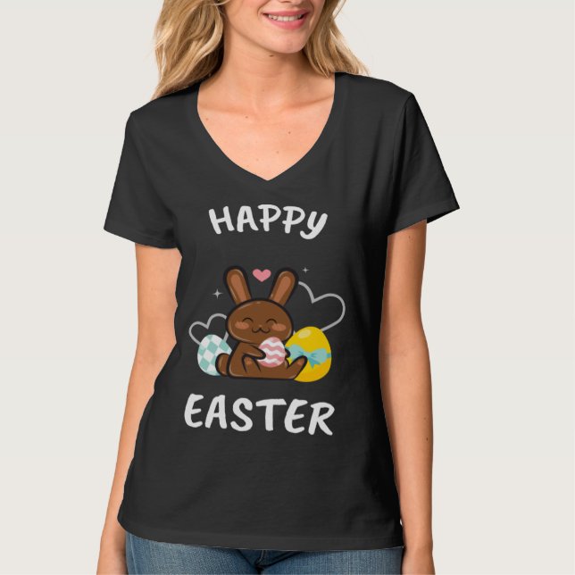 Happy Easter Bunny Chicks Egg Hunting Cute Cool T Shirt (Framsida)