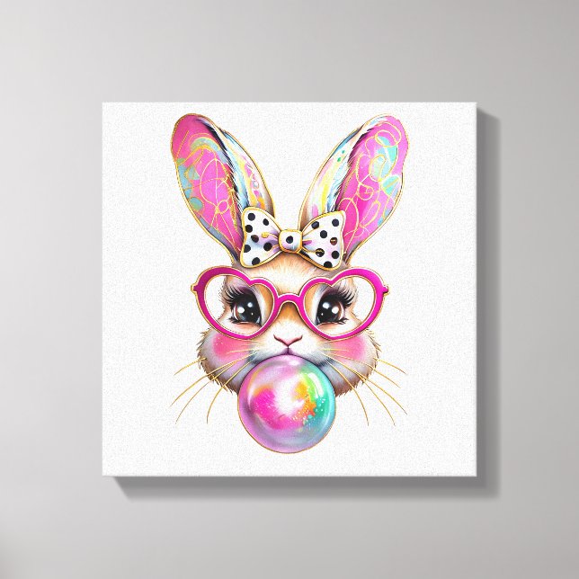 Happy Easter Bunny Coquette Bow Brushstroke Easter Canvastryck (Framsida)