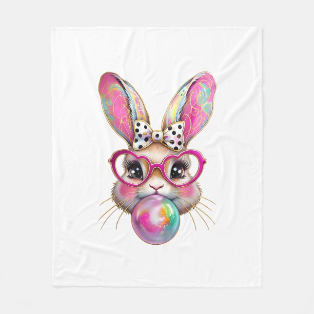 Happy Easter Bunny Coquette Bow Brushstroke Easter Fleecefilt (Framsidan)