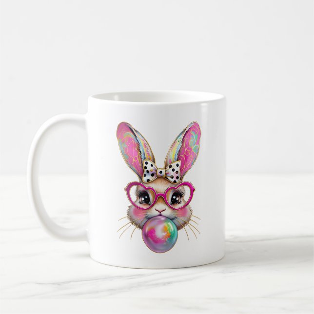 Happy Easter Bunny Coquette Bow Brushstroke Easter Kaffemugg (Vänster)