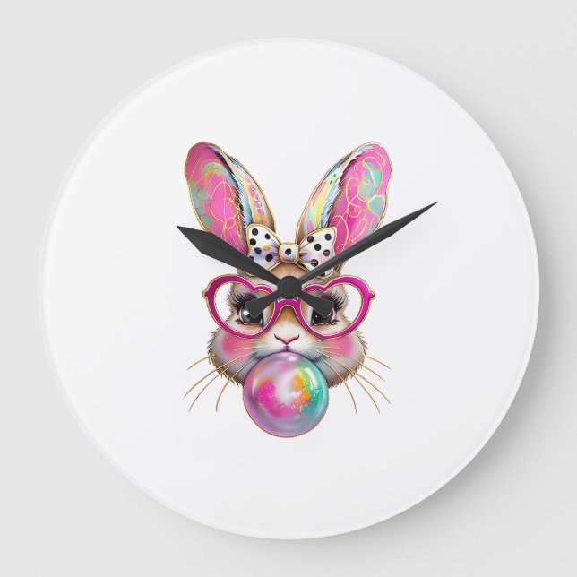 Happy Easter Bunny Coquette Bow Brushstroke Easter Stor Klocka (Framsida)