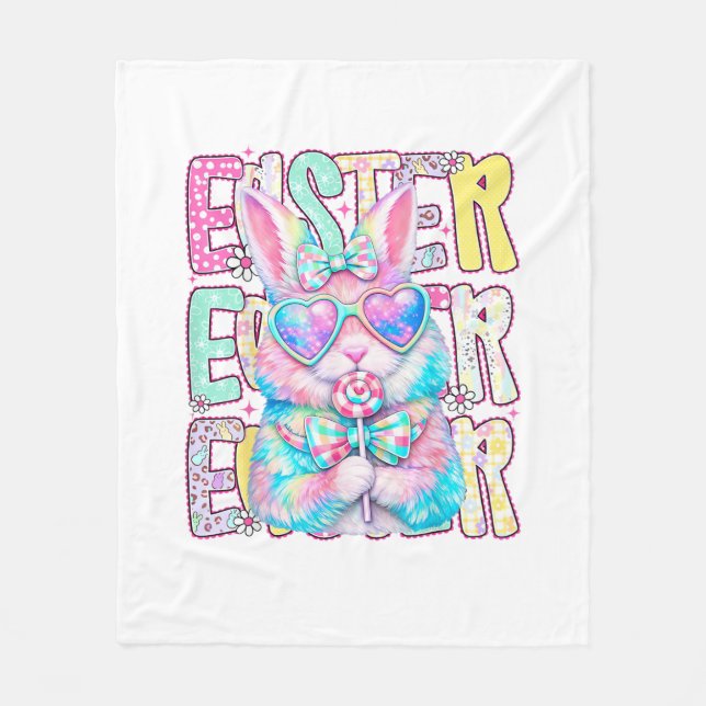 Happy Easter Bunny Coquette Bow Preppy Easter Day  Fleecefilt (Framsidan)
