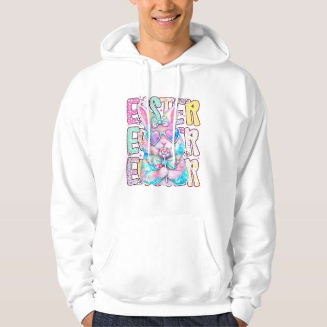 Happy Easter Bunny Coquette Bow Preppy Easter Day  Hoodie (Framsida)