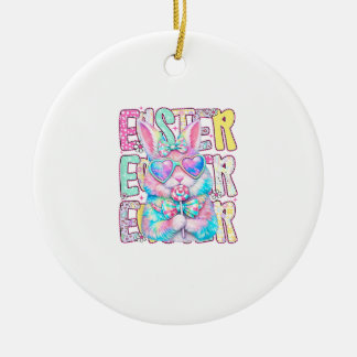 Happy Easter Bunny Coquette Bow Preppy Easter Day  Julgransprydnad Keramik