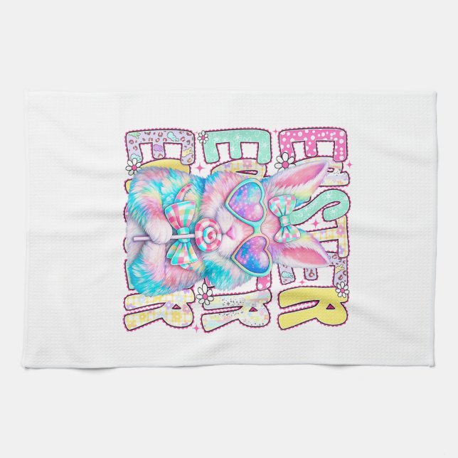 Happy Easter Bunny Coquette Bow Preppy Easter Day  Kökshandduk (Horisontell)