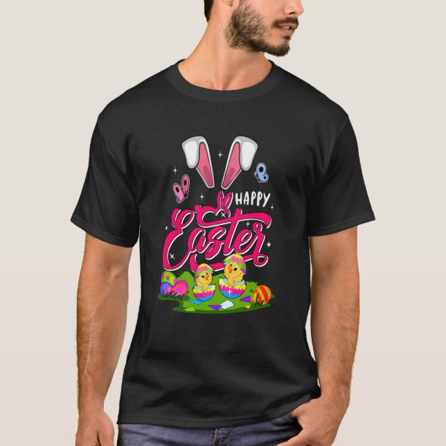 Happy Easter Bunny Costume Chicks In Chocolate Egg T Shirt (Framsida)