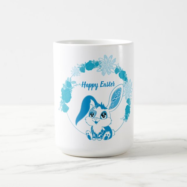Happy Easter Bunny  Cute Blue Kawaii Kaffemugg (Center)