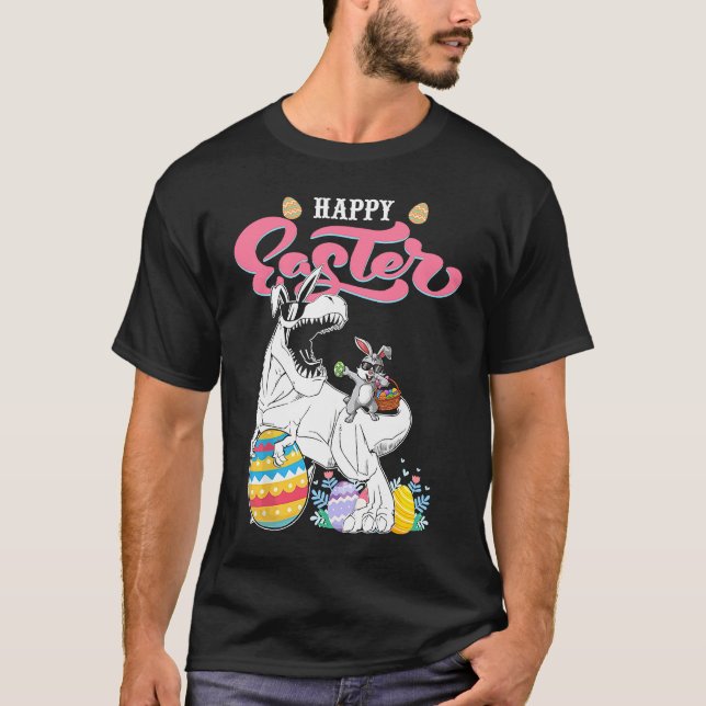 Happy Easter Bunny Dinosaur Egg Rabbit Ears Costum T Shirt (Framsida)