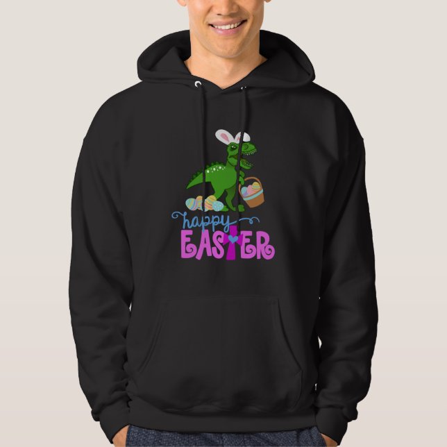HAPPY EASTER Bunny Dinosaur Rex Egg Hunt Toddler G Hoodie (Framsida)