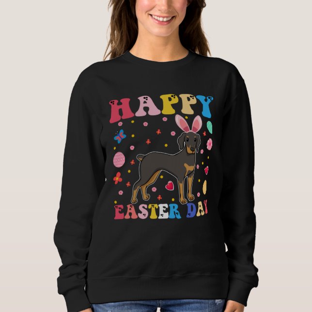 Happy Easter Bunny Doberman  Easter Day Groovy T Shirt (Framsida)