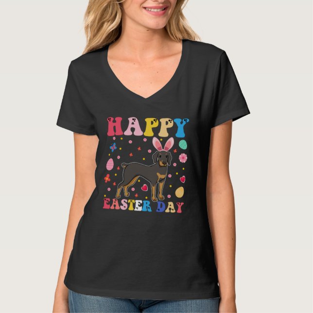 Happy Easter Bunny Doberman  Easter Day Groovy T Shirt (Framsida)