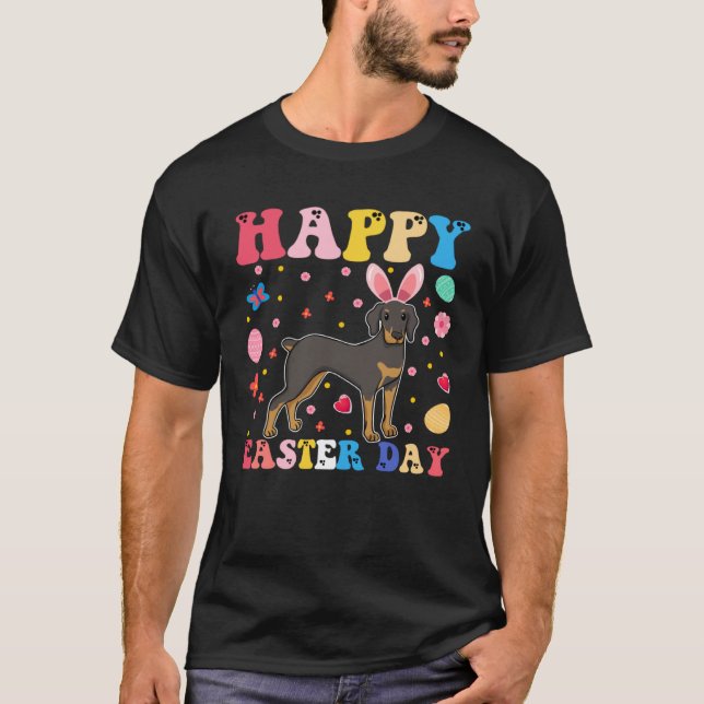 Happy Easter Bunny Doberman  Easter Day Groovy T Shirt (Framsida)