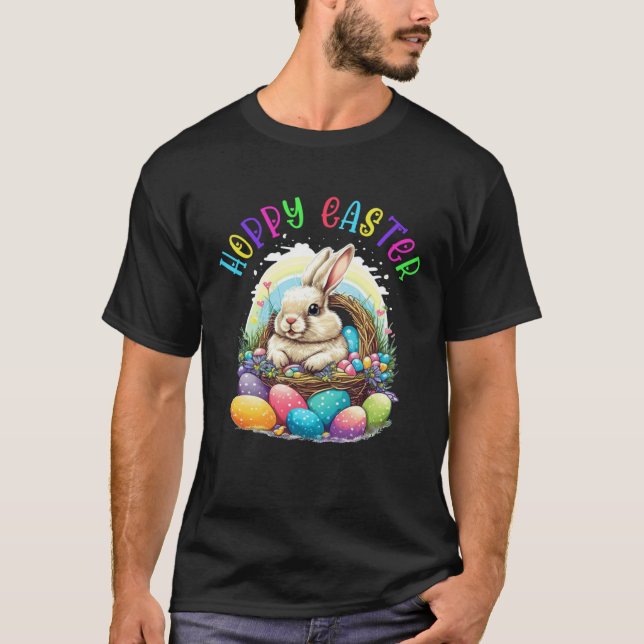Happy Easter Bunny Ears Easter Eggs Basket Rabbit  T Shirt (Framsida)