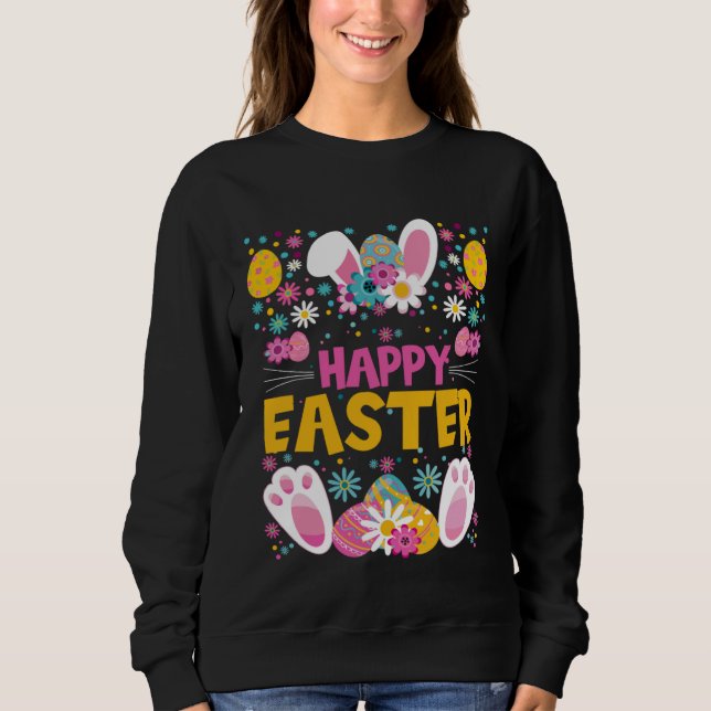 Happy Easter Bunny Ears Rabbit Paws Easter Eggs &  T Shirt (Framsida)