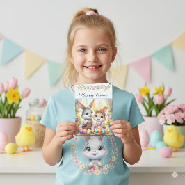 Happy Easter Bunny & Eggs Greeting  Helgkort