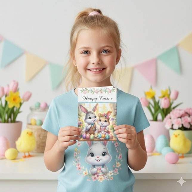 Happy Easter Bunny & Eggs Greeting  Helgkort (Skapare uppladdad)