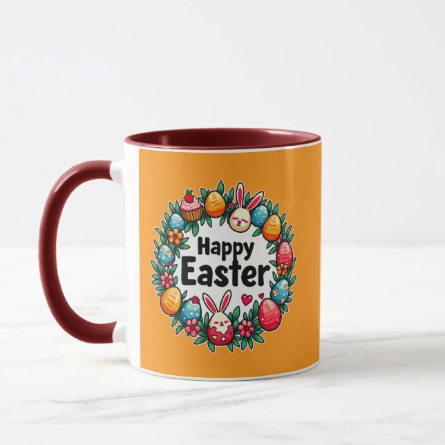 Happy Easter – Bunny & Eggs Illustration caneca Mugg (Vänster)