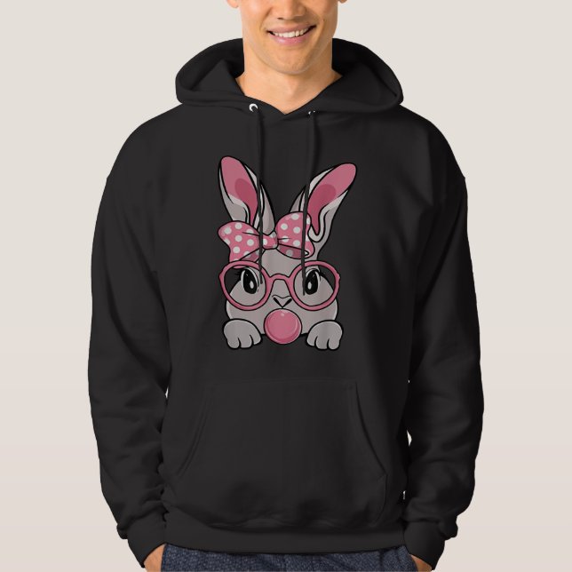 Happy Easter Bunny Face Bow Tie Headband Glasses B Hoodie (Framsida)