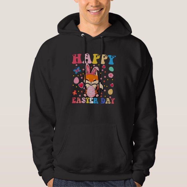 Happy Easter Bunny Fox  Easter Day Groovy Hoodie (Framsida)