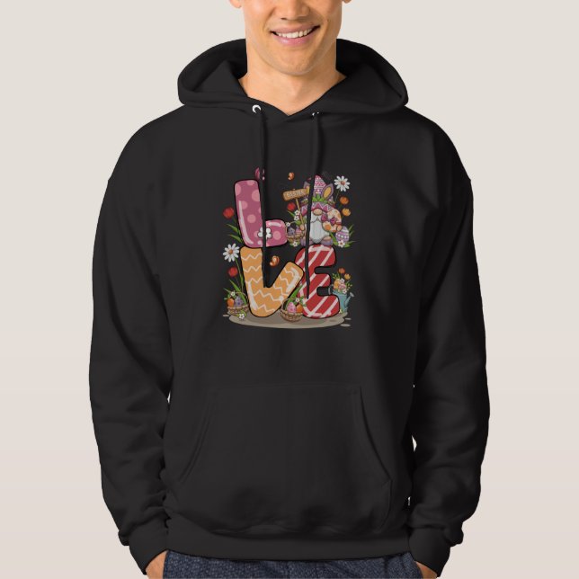 Happy Easter Bunny LOVE Gnome  Easter Egg Hunting  Hoodie (Framsida)