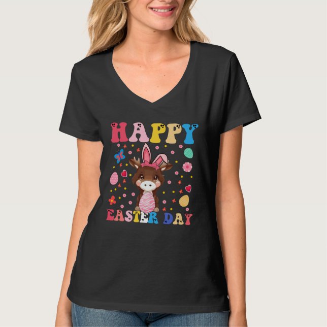 Happy Easter Bunny Moose  Easter Day Groovy T Shirt (Framsida)