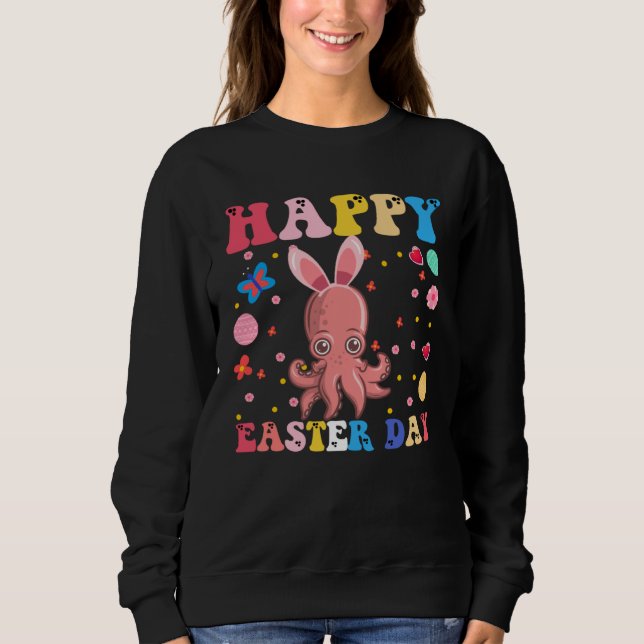 Happy Easter Bunny Octopuse  Easter Day Groovy T Shirt (Framsida)