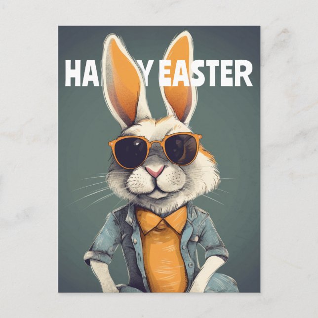 Happy Easter Bunny Orange Sunglasses Funny Vykort (Framsida)