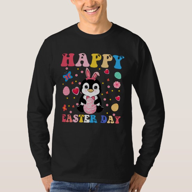 Happy Easter Bunny penguin  Easter Day Groovy T Shirt (Framsida)
